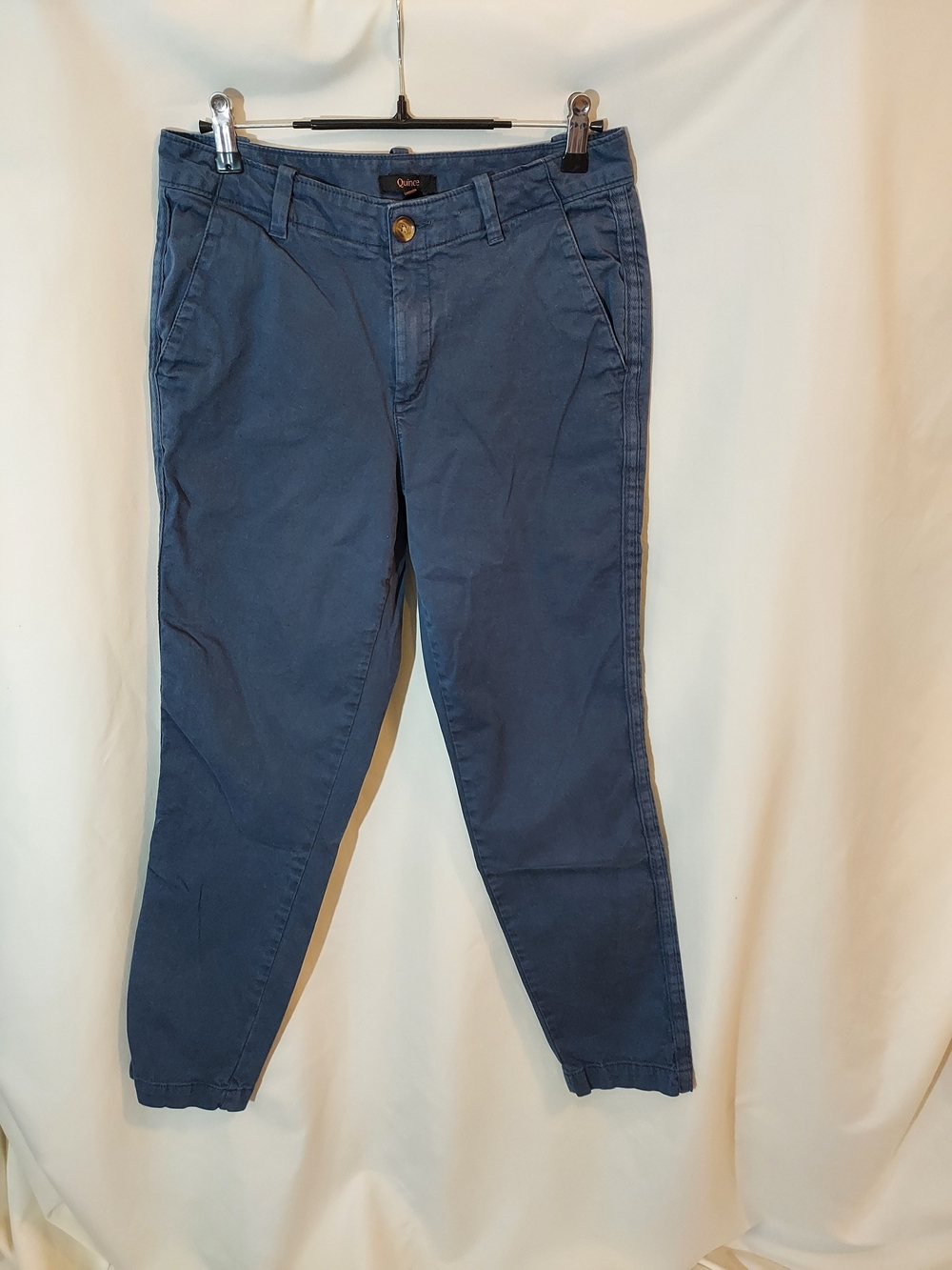 Quince Stretch Cotton Twill Girlfriend Chino Pants Navy Blue Cropped Mid Rise 26